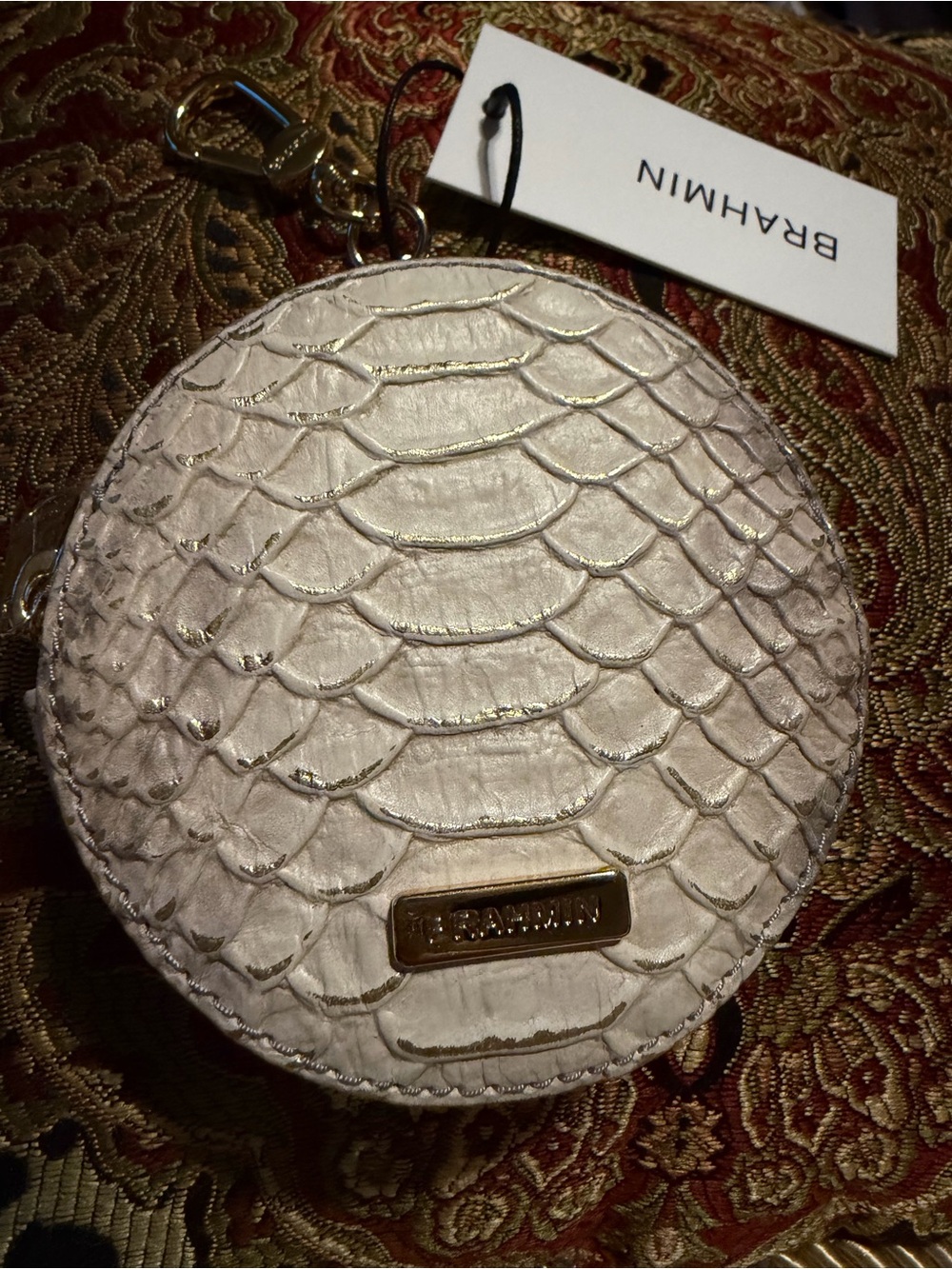 Brahmin Pearl Textured Round Coin Pouch with Gold Hardware